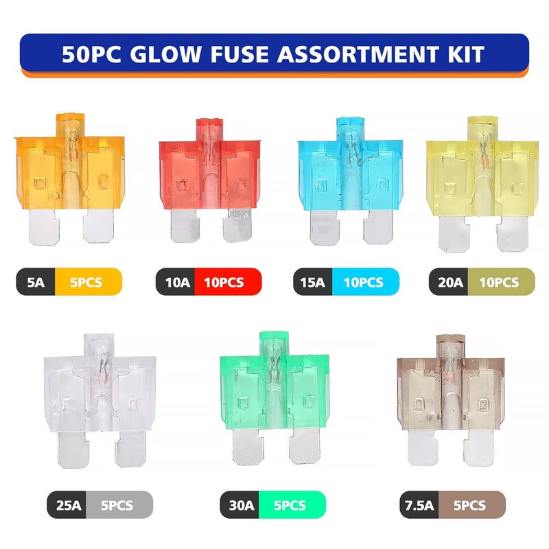 BUSY-CORNER 50 Piece Glow Fuse Standard Blade Automotive Fuse - Easy Identification, Smart Auto Glow When Blown - Image 2